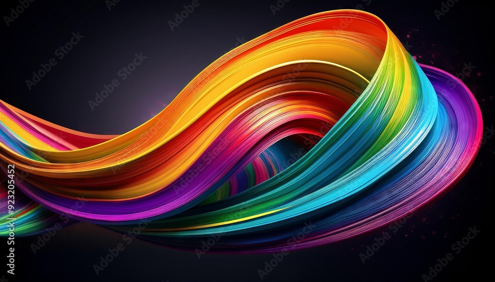A vibrant abstract design featuring a flowing colorful ribbon against a dark background A vibrant abstract design featuring a flowing colorful ribbon against a dark background