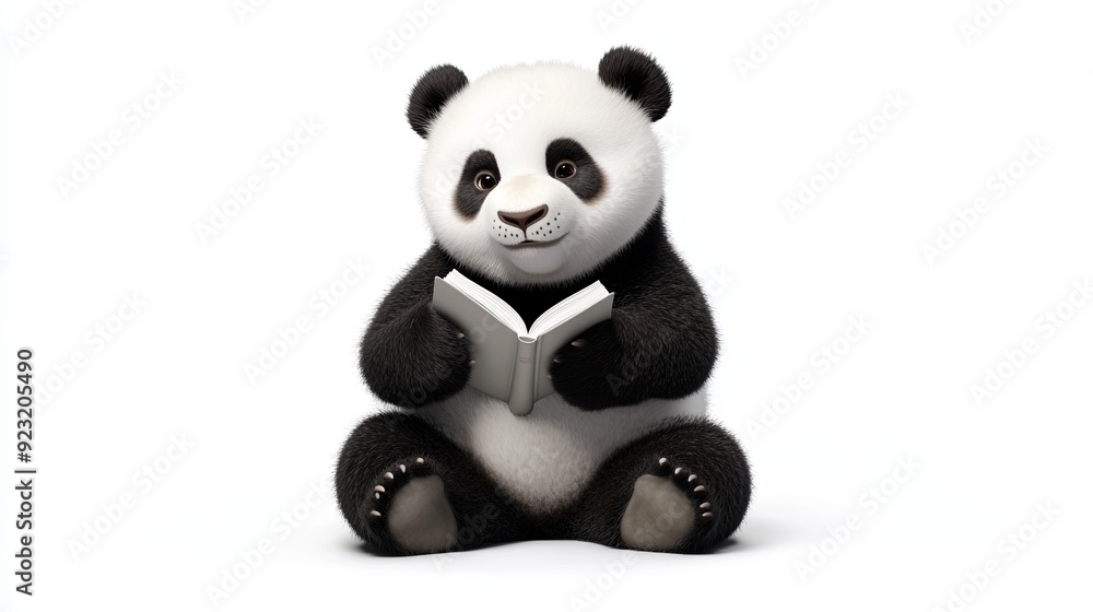 Obraz premium Panda with a Book: A panda bear holding a book
