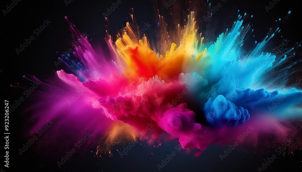 Abstract colorful powder smoke explosion against a dark background Abstract colorful powder smoke explosion against a dark background