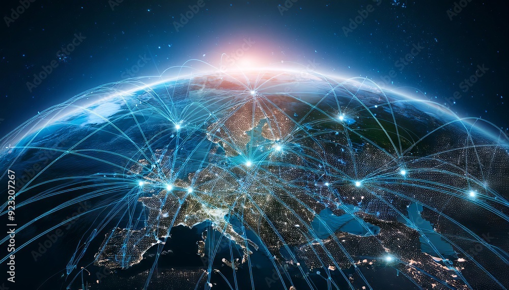 Global Network Connections with glowing lines and nodes Global Network Connections with glowing lines and nodes