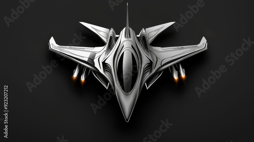 A minimalist line art illustration of a futuristic fighter jet in flight, emphasizing its sharp, angular design. photo