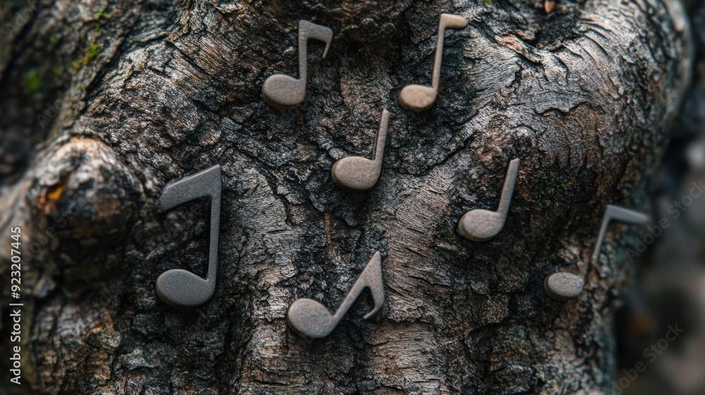 Fototapeta premium Musical Notes on Tree Bark