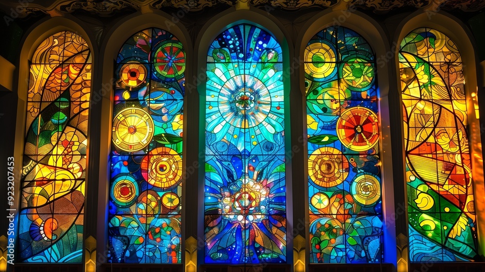 Behold the mesmerizing beauty of a vibrant stained glass window, a masterpiece of abstract art and Art Nouveau design.
Behold the mesmerizing beauty of a vibrant stained glass window, a masterpiece of abstract art and Art Nouveau design.