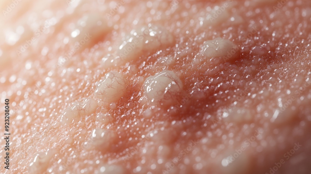 Fototapeta premium The close-up view features textured skin with visible lesions characteristic of basal cell carcinoma, showcasing the condition's details and appearance