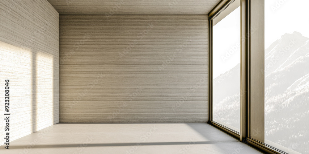 Obraz premium Elegant property interiors with a large window, natural lighting and contrasting shadows. Residential Real Estate interior design composition background or template.