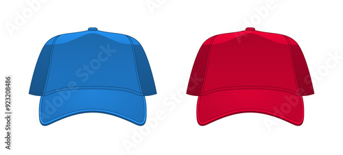 Blue and red baseball caps.