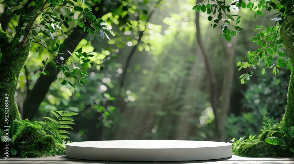 A white pedestal in a forest with moss growing on it A white pedestal in a forest with moss growing on it