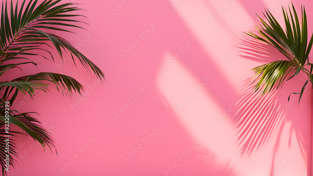 Obraz premium A pink wall with two palm trees on it