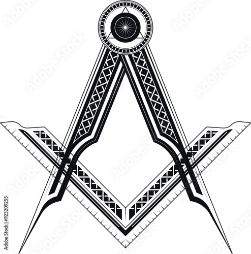 Vector logo on which an abstract image of a shining all seeing eye inside a pyramid.
