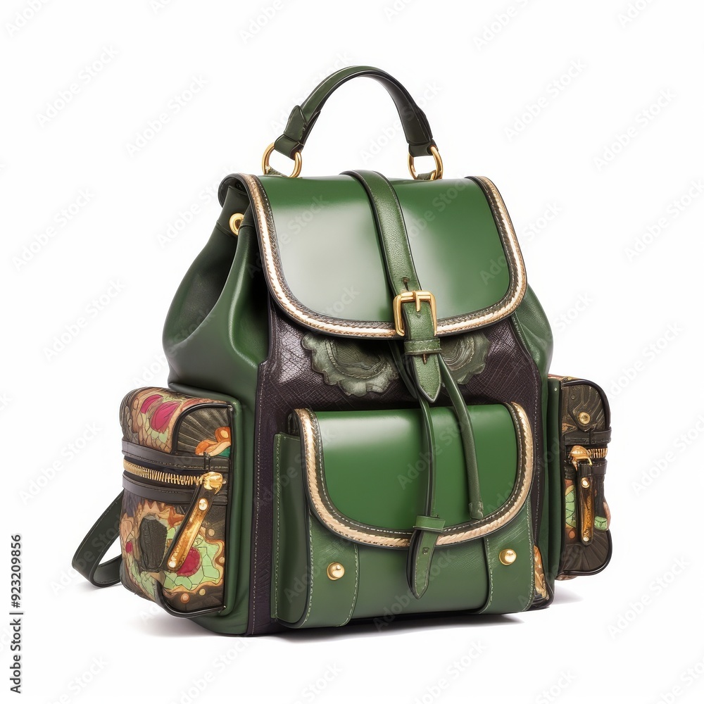 Stylish Green Leather Backpack with Floral Embroidery and Multiple Pockets - Perfect for Travel, School, or Everyday Use Stylish Green Leather Backpack with Floral Embroidery and Multiple Pockets - Perfect for Travel, School, or Everyday Use