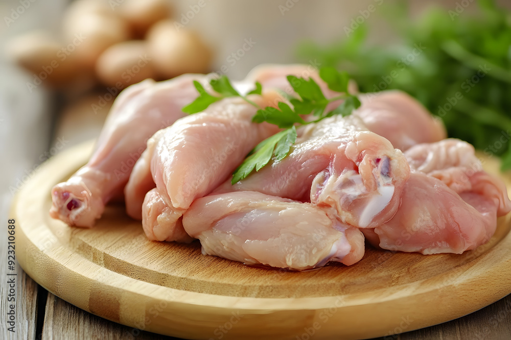 Raw chicken meat cutting on a wooden board commercial advertising photo Raw chicken meat cutting on a wooden board commercial advertising photo