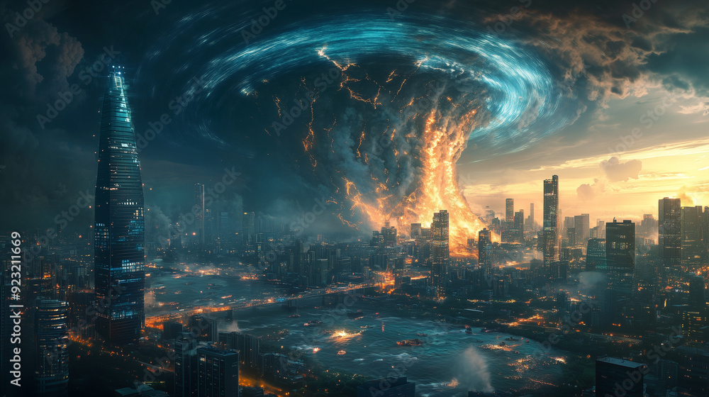 Fototapeta premium High-Tech AI-Driven Disaster Prediction System Analyzing Environmental Data for Early Warnings