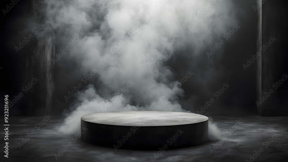 A smoke filled room with a large circular stage A smoke filled room with a large circular stage