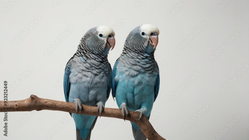 Fototapeta premium transparent PNG of two blue parakeets, white background
