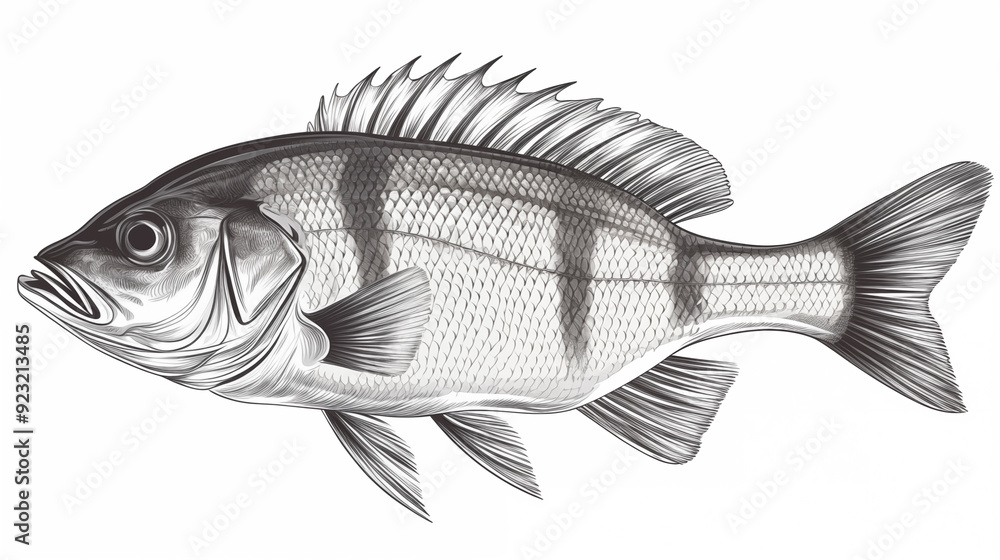 Obraz premium fish drawing, fish pencil drawing vintage