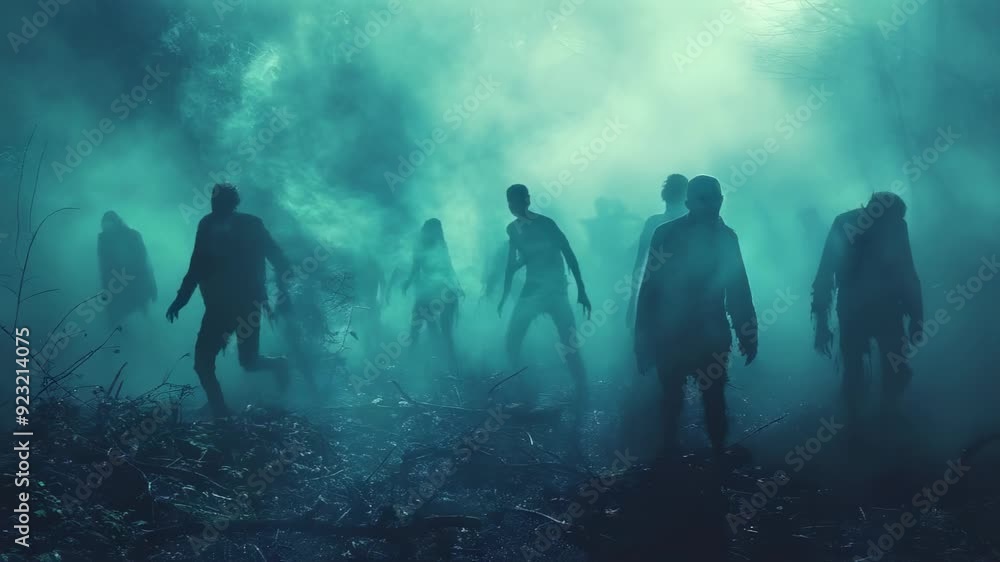 video of  furious, bloodied zombie man reaches forward with outstretched arms towards a victim amidst a ruined cityscape. Halloween. Horror film. Zombie apocalyps