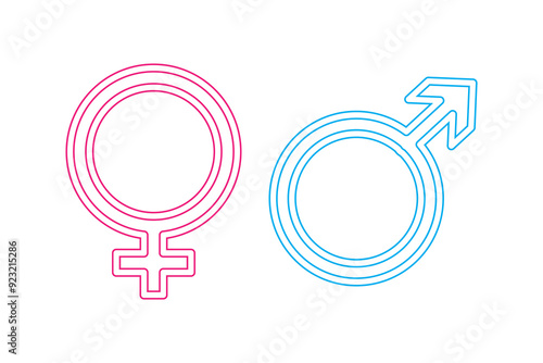 Male and female gender symbols in blue and pink, interconnected on a white background