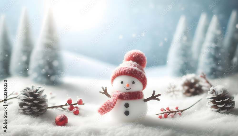 Fototapeta premium A cute snowman with a winter background