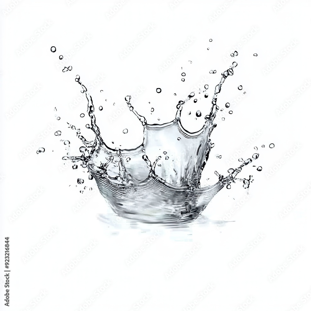 Dynamic water splash captured in a moment of impact on a white background Dynamic water splash captured in a moment of impact on a white background