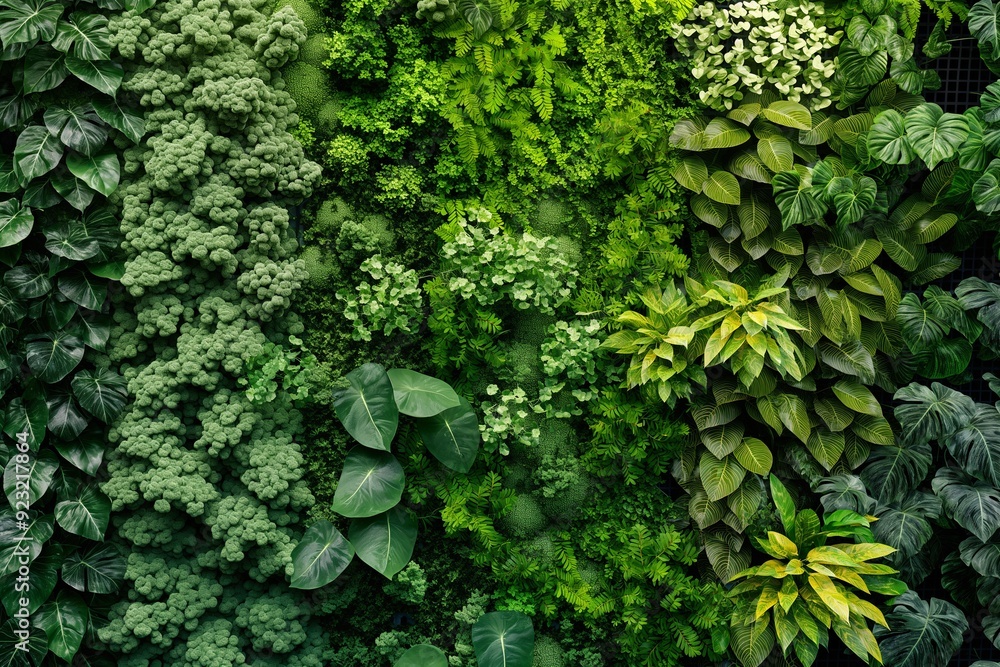 Fototapeta premium Green leaves wall background. Green leaves wall texture pattern. Nature background