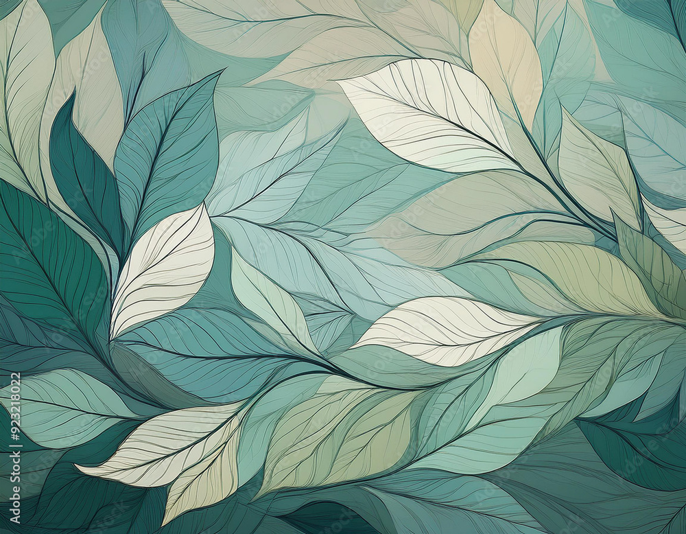 Abstract Background with Leaf Textures Layered Transparency Creating Depth Abstract Background with Leaf Textures Layered Transparency Creating Depth