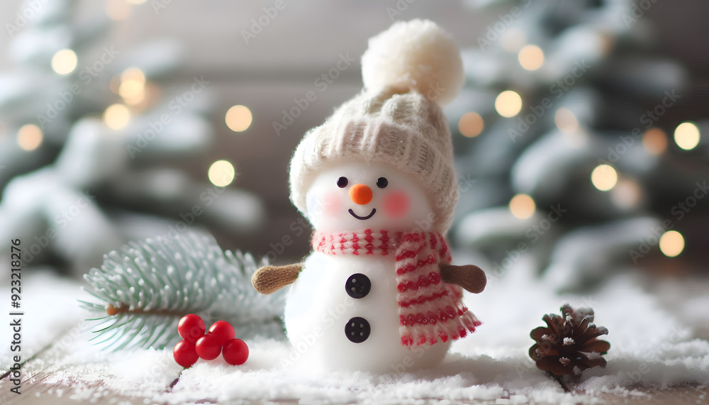 Obraz premium A cute snowman with a winter background