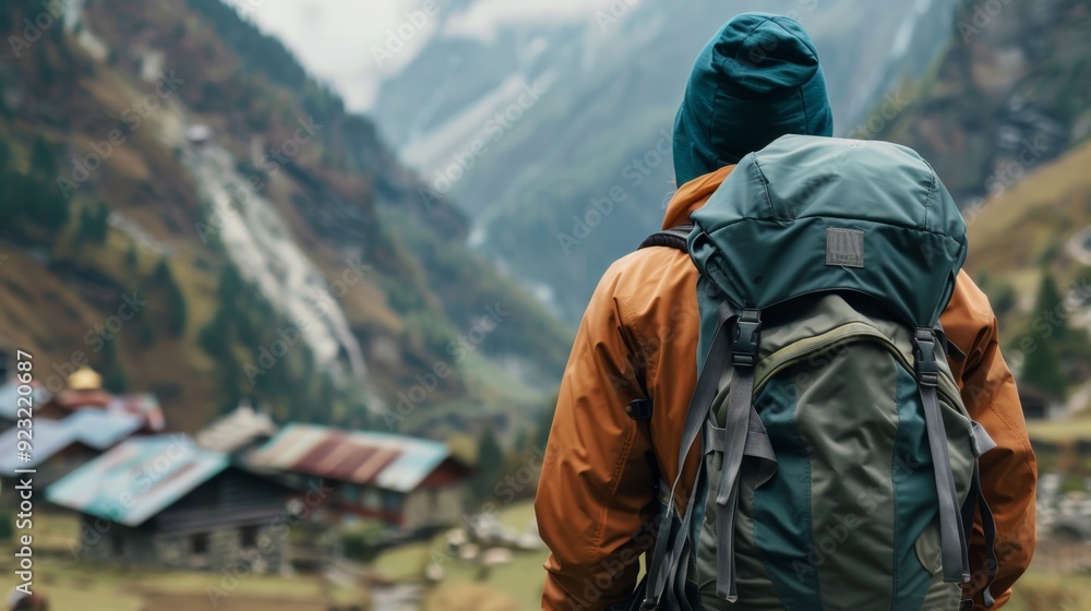 Solo traveler on expedition visiting remote villages, with copy space, focusing on objects, deep depth of field. Solo traveler on expedition visiting remote villages, with copy space, focusing on objects, deep depth of field.