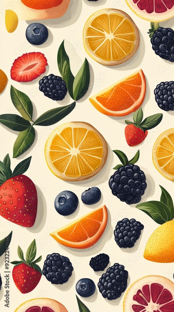 Colorful seamless pattern of vibrant fruits, creative and fresh design for textiles Colorful seamless pattern of vibrant fruits, creative and fresh design for textiles