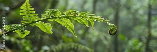 Batwing fern Histiopteris incisa reveals a new frond in a low elevation forest. photo