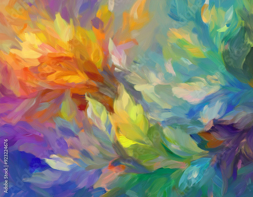 Abstract Background with Leaf Textures Layered Transparency Creating Depth