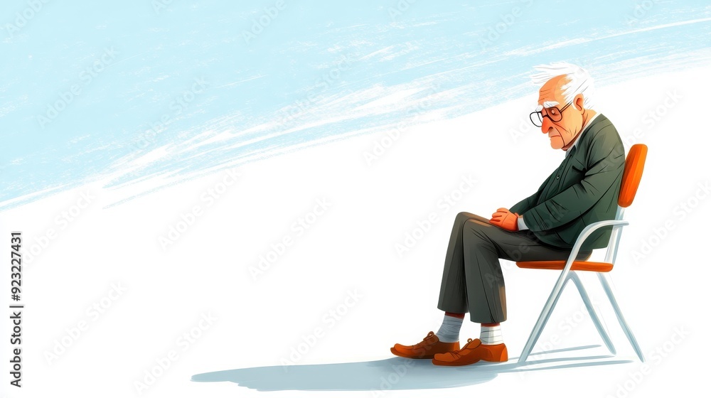 Obraz premium A touching illustration of an elderly person battling dementia, depicting the struggles of modern life with warmth and care.