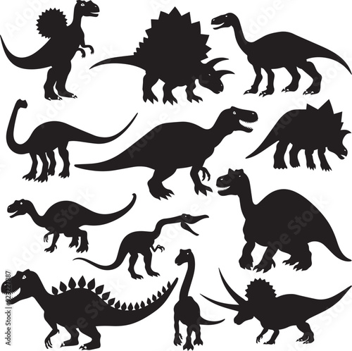 set of dinosaurs silhouettes