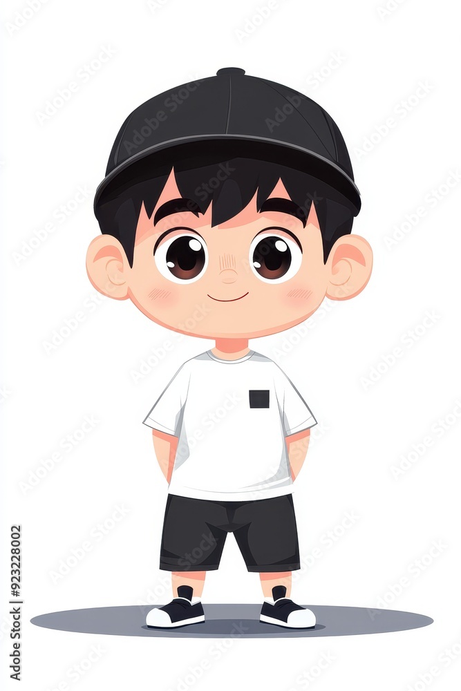 Obraz premium A cute kid character with a playful style, dressed in casual clothes, showcasing minimalistic charm through digital art.