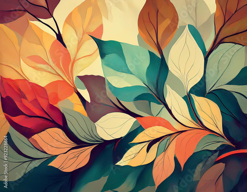 Wallpaper Mural Abstract Background with Leaf Textures Layered Transparency Creating Depth Torontodigital.ca