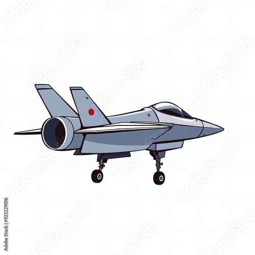 cartoon jet fighter jet with red dot on tail landing gear. photo