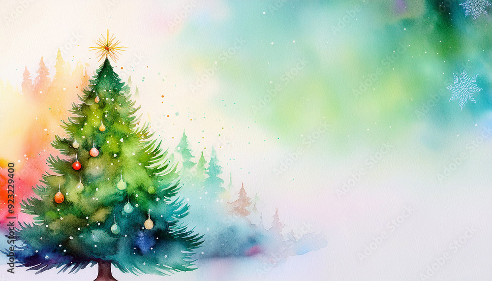 Christmas tree background color on Christmas Day and New Year's Day, watercolor art style Christmas tree background color on Christmas Day and New Year's Day, watercolor art style