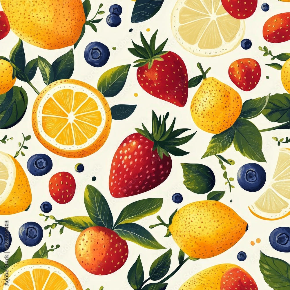 Colorful seamless pattern of vibrant fruits, creative and fresh design for textiles Colorful seamless pattern of vibrant fruits, creative and fresh design for textiles