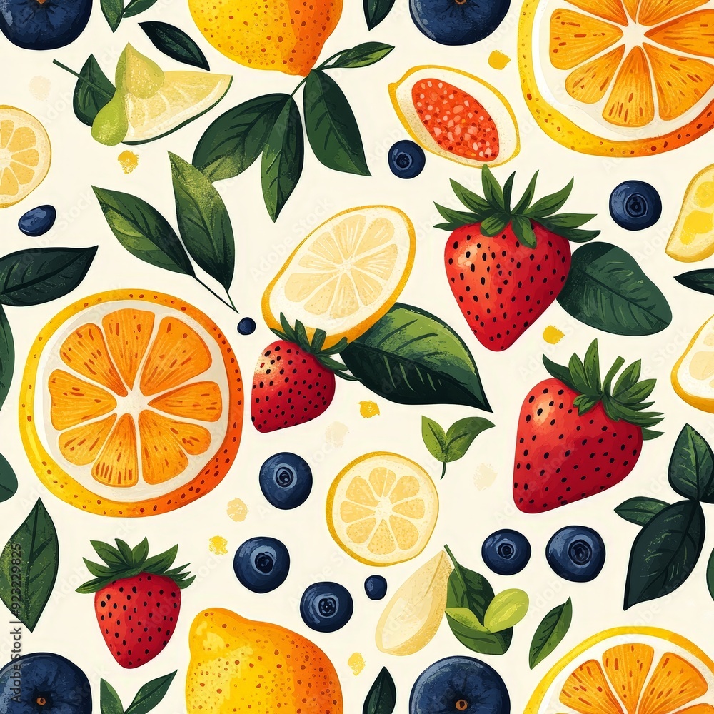 Colorful seamless pattern of vibrant fruits, creative and fresh design for textiles Colorful seamless pattern of vibrant fruits, creative and fresh design for textiles