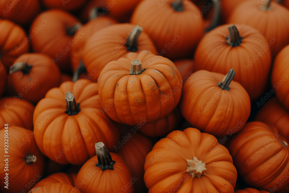Aesthetic background of orange pumpkins. The atmosphere of autumn and Halloween. Top view Aesthetic background of orange pumpkins. The atmosphere of autumn and Halloween. Top view