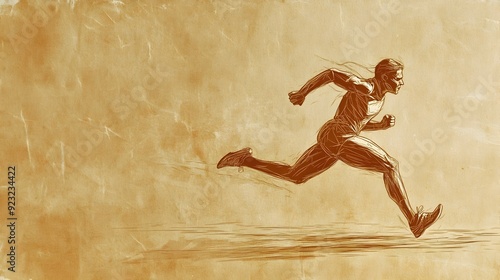 Sprinting runner silhouette sketch on plain brown background