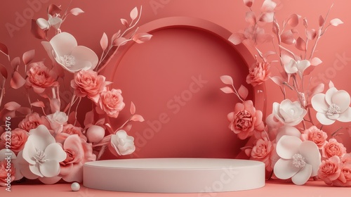 Floral flower sweet tone stage cosmetic podium products showcase for advertising background.