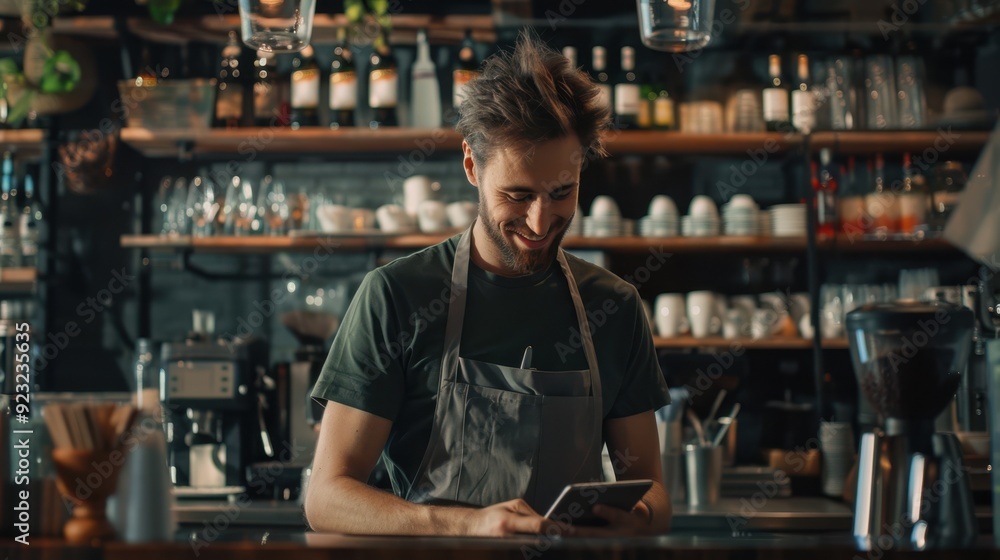 The Barista Using Tablet The Barista Using Tablet