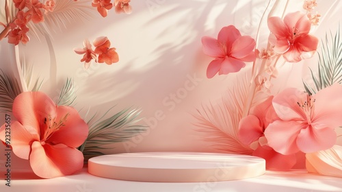 Floral flower sweet tone stage cosmetic podium products showcase for advertising background.