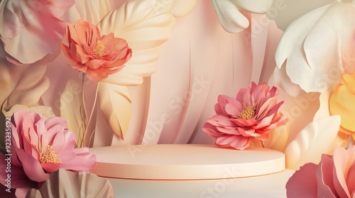 Floral flower sweet tone stage cosmetic podium products showcase for advertising background.