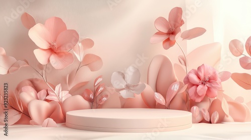 Floral flower sweet tone stage cosmetic podium products showcase for advertising background.