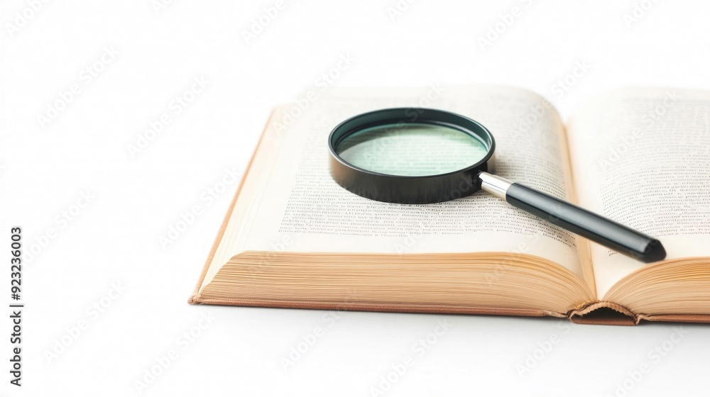 3D Education Icon with Magnifying Glass Hovering Over an Open Book Isolated on a Clean White Background Concept of Learning Research Knowledge and Academic Study 3D Education Icon with Magnifying Glass Hovering Over an Open Book Isolated on a Clean White Background Concept of Learning Research Knowledge and Academic Study