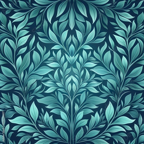 Elegant green foliage texture pattern in a symmetrical design on a dark background