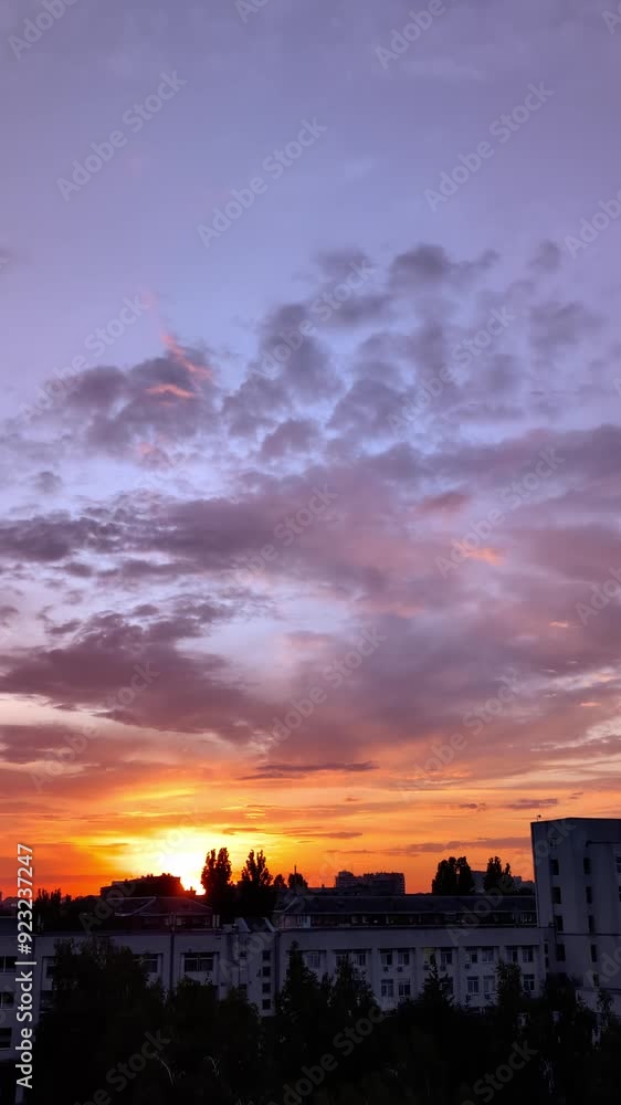 Sunset on a sunny summer evening. City landscape, vertical video Sunset on a sunny summer evening. City landscape, vertical video