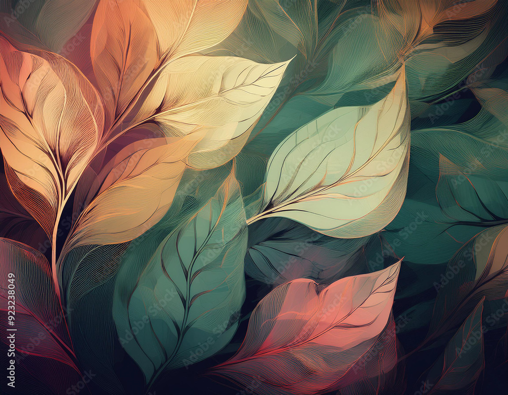 Abstract Background with Leaf Textures Layered Transparency Creating Depth Abstract Background with Leaf Textures Layered Transparency Creating Depth