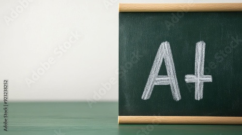 Detailed 3D of an education icon featuring a chalkboard with an A grade prominently displayed set against a clean white background  Showcasing academic achievement and scholastic excellence